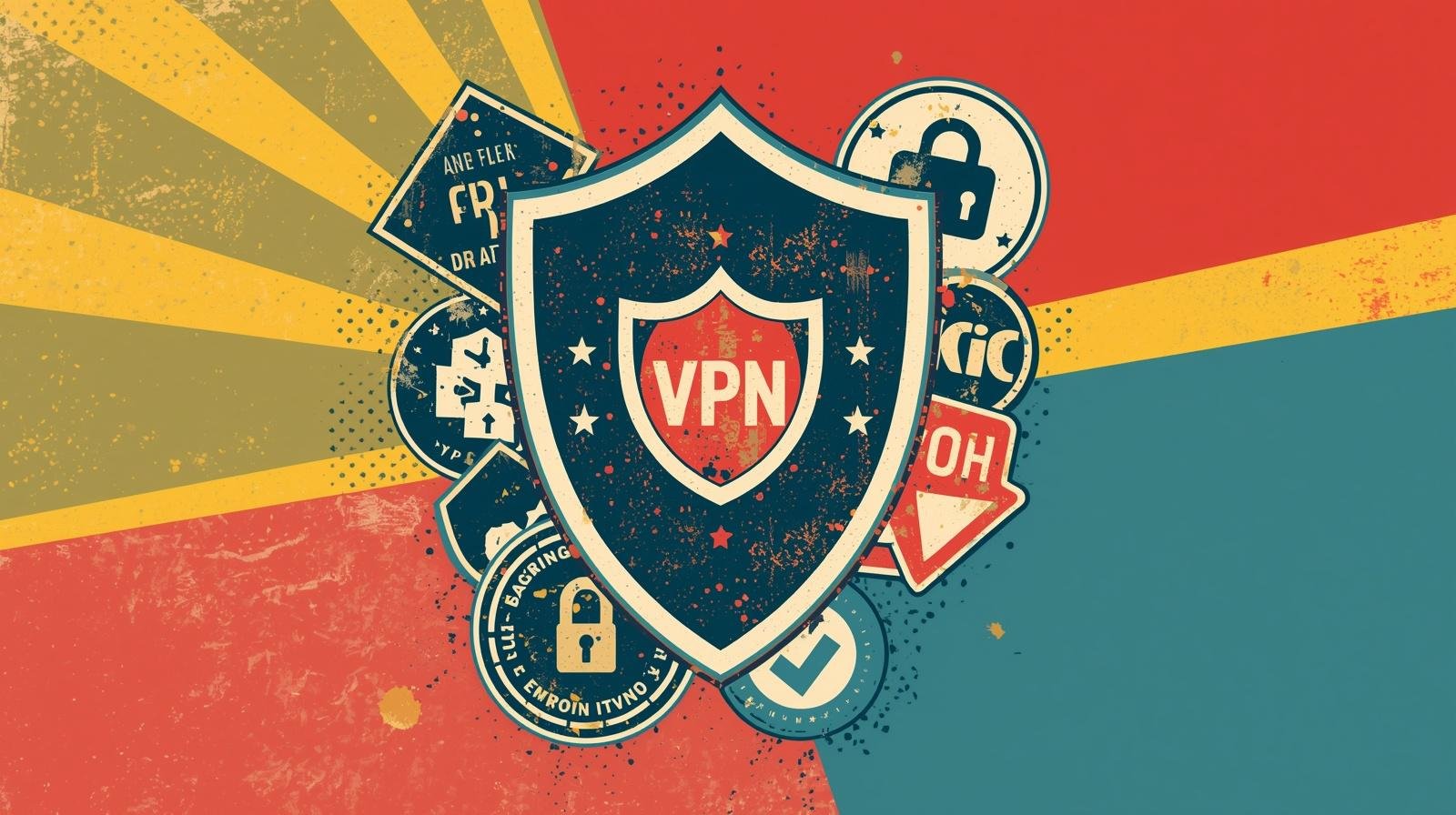 Retro VPN security shield poster for ProtonVPN WireGuard setup on Kali Linux.