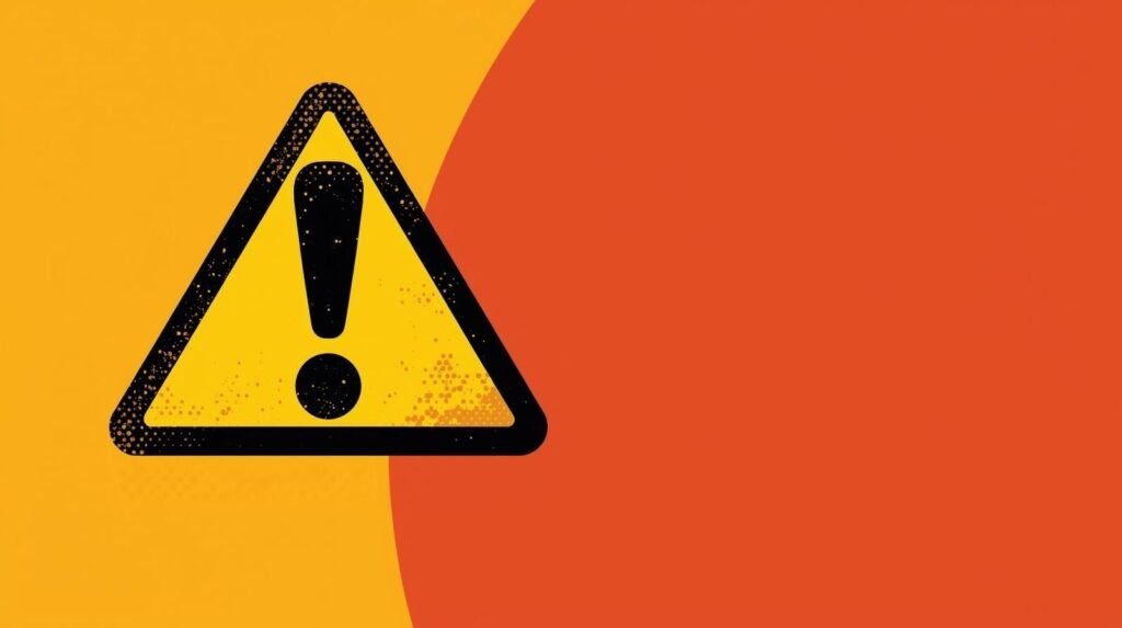Triangle warning sign with exclamation mark on orange and yellow background.