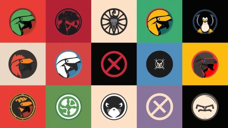 Colorful 4x4 grid of diverse stylized logos, featuring animals and abstract designs.