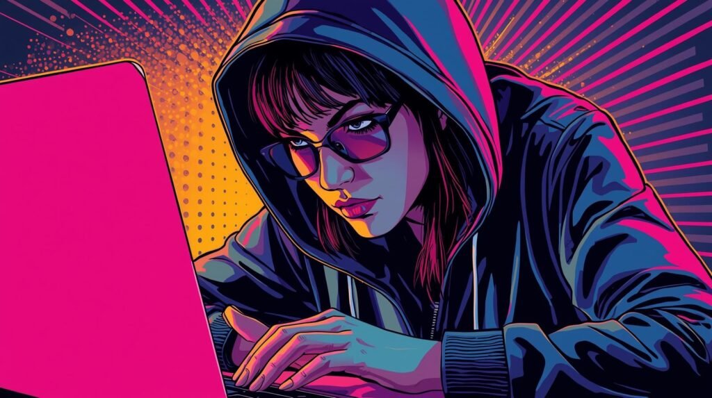 Ethical Hacking Lab Checklist: 10 Critical Safety Checks 🛡️ 4 Cyberpunk illustration of a person intensely working on a laptop with vibrant colors.