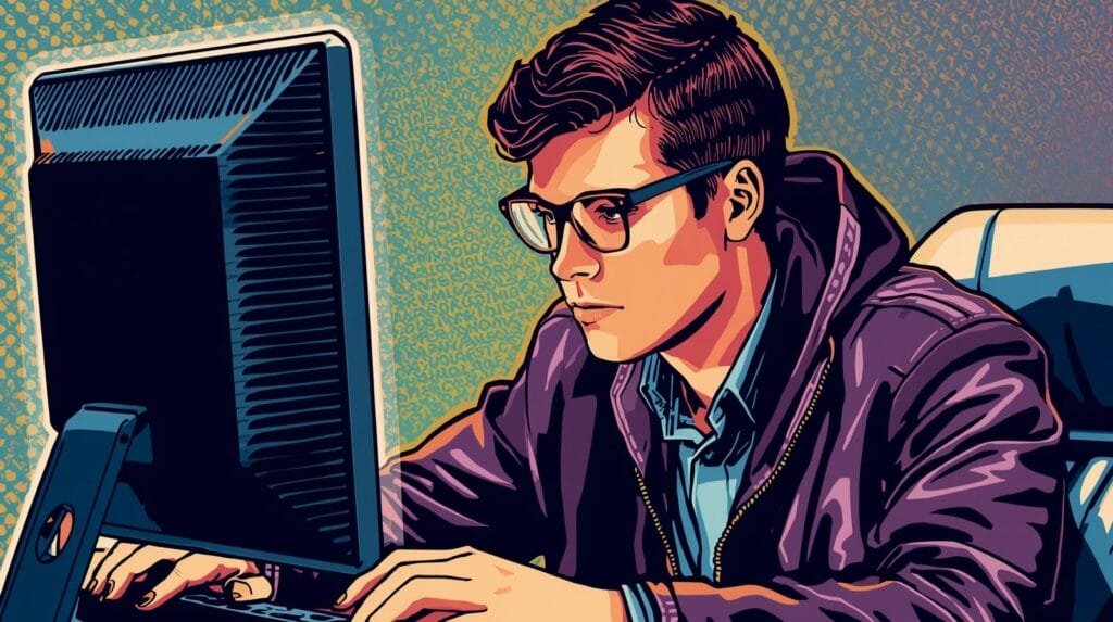 How I Thought My Lab Was Secure — Until I Actually Tested It 🧪 3 Person working at computer in vibrant pop art style, showcasing focus and technology engagement.