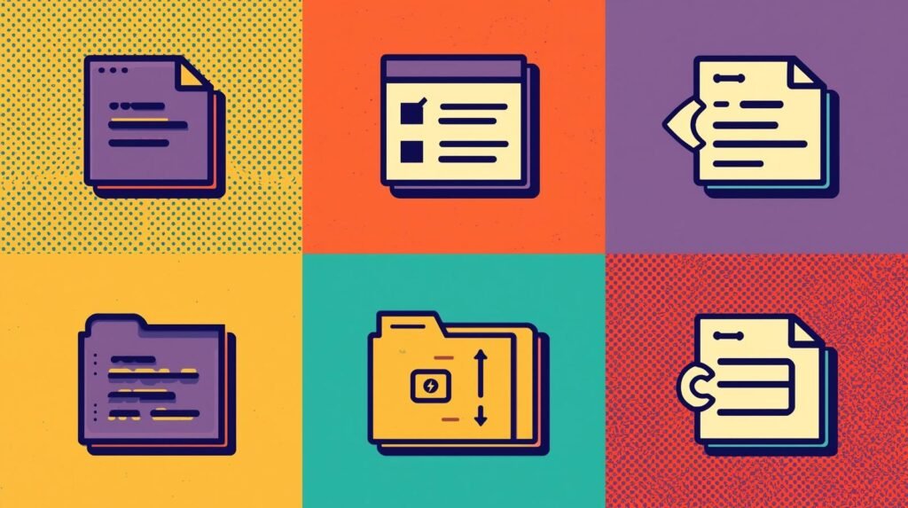 My Beginner Note-Taking System for Hacking Labs 🧠 3 Colorful grid of document icons highlighting organization and data management.