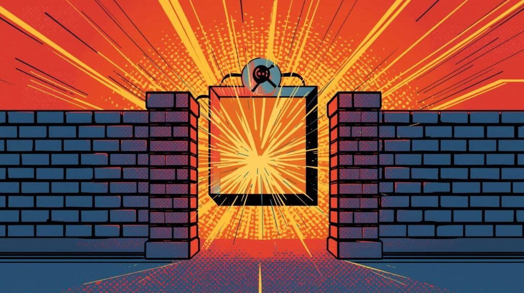 NordVPN OpenWrt lab setup: How I Run It Without Leaks, Drama, or Guesswork 🧪 3 Explosive comic art with vibrant orange burst, brick walls, and central bomb illustration.