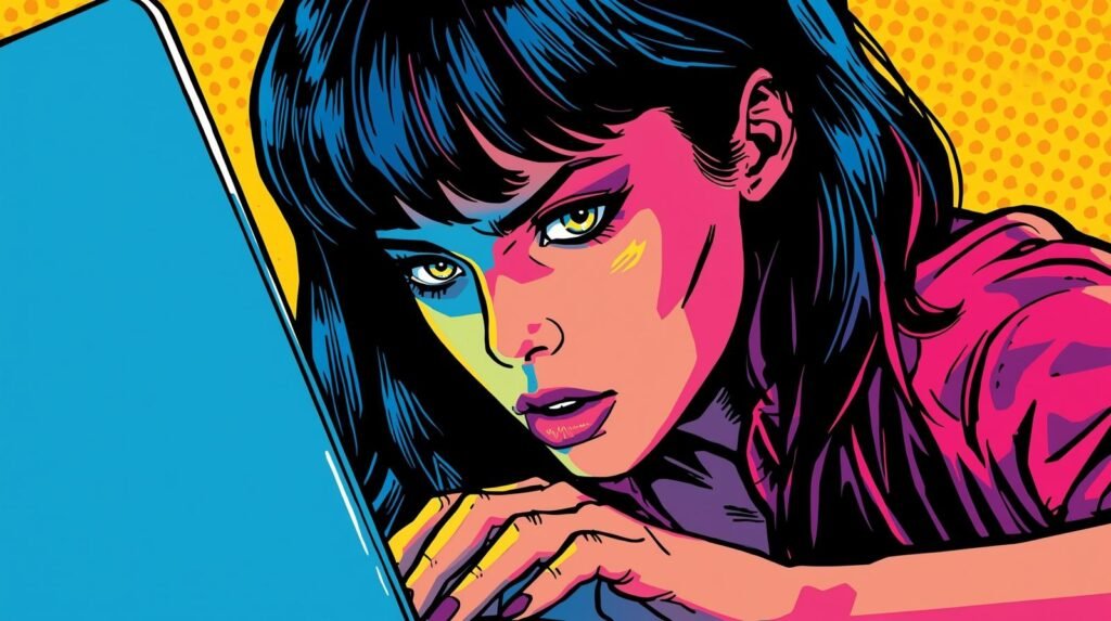 Ethical Hacking Lab Checklist: 10 Critical Safety Checks 🛡️ 3 Pop art image of a woman intensely focused on a colorful laptop screen.