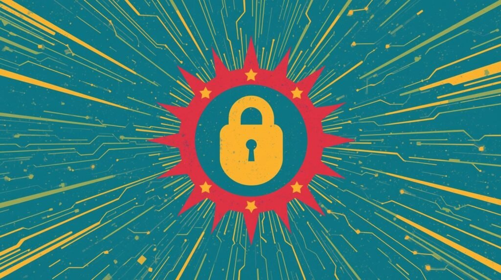 Context Switching Breaks OPSEC: Why Humans Leak Security 🧠 5 Cyber security illustration featuring a central padlock with circuitry and burst patterns.