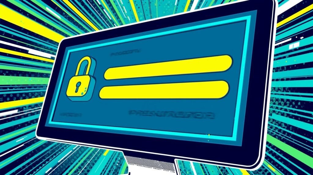Login screen illustration with lock icon, emphasizing cybersecurity and digital privacy.