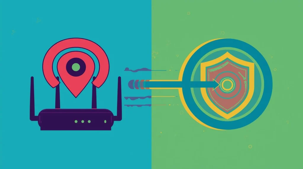 NordVPN on GL.iNet Routers: Real-World Performance, Leaks, and OPSEC Failure Points 😈 5 Wi-Fi router and shield highlighting network connectivity and cybersecurity concepts.