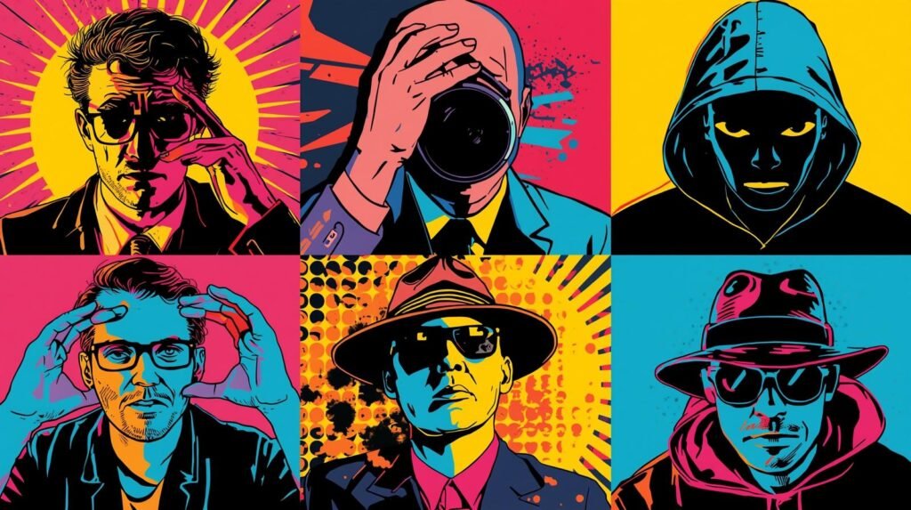 8 Brutal Ethical Hacking Beginner Mistakes (Parrot OS Lab) 🔓 4 Pop art collage with vibrant portraits, bold colors, and mysterious, intriguing characters.