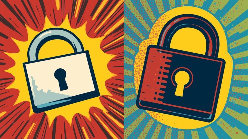 NordPass Review: A Proven Password Manager for Real-World Security 🔐 5 Pop art padlocks contrast: vibrant retro comic style vs. bold modern graphic design.