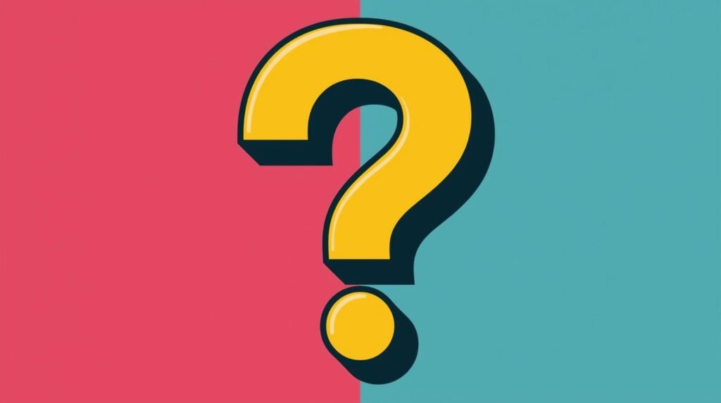 Colorful bicolor background with a bold yellow 3D question mark symbolizing curiosity and inquiry.