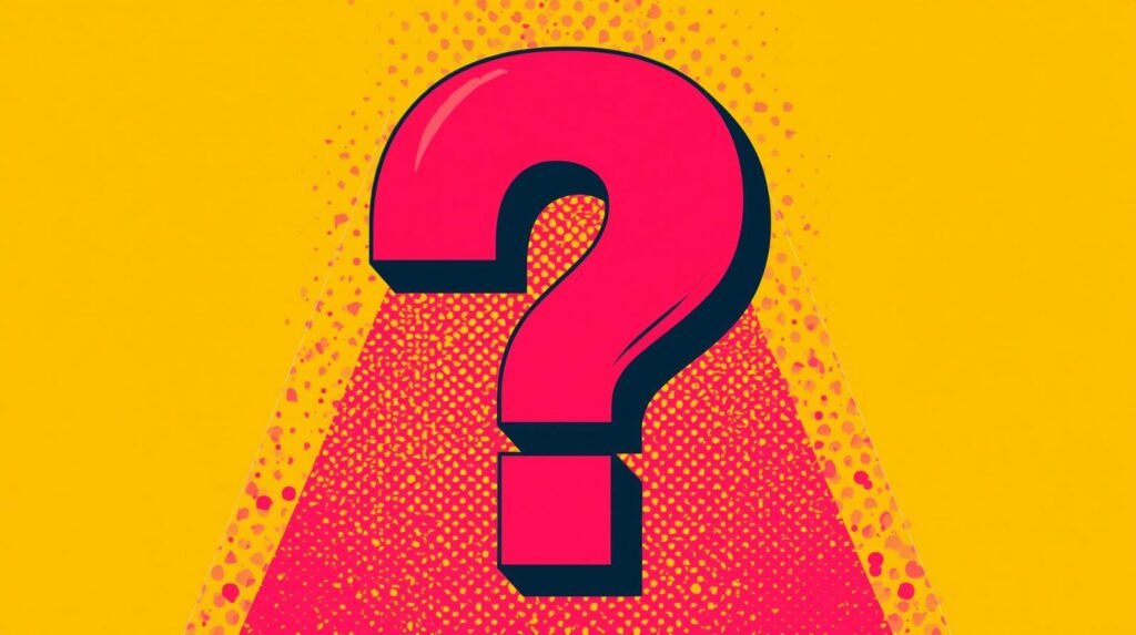 Red 3D question mark on yellow dotted background, symbolizing curiosity and intrigue.