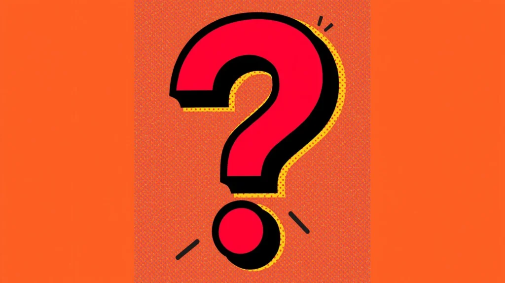 Red question mark on vibrant orange background, pop art style, conveying curiosity and intrigue.