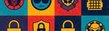 Technology and security icons grid with themes of identity, protection, and mystery.
