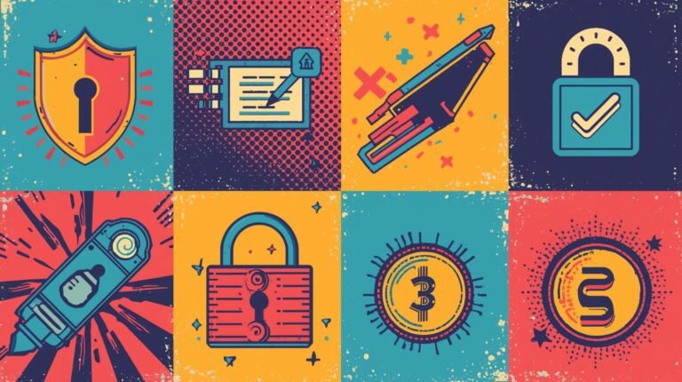 NordPass Review: A Proven Password Manager for Real-World Security 🔐 4 Vibrant pop-art panels illustrating digital security, technology, and cryptocurrency themes.