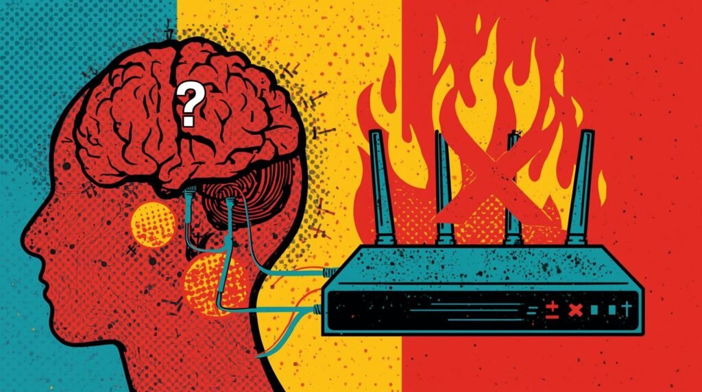 NordVPN OpenWrt lab setup: How I Run It Without Leaks, Drama, or Guesswork 🧪 4 Human mind-technology connection: abstract art, cognition, router error, digital interaction.