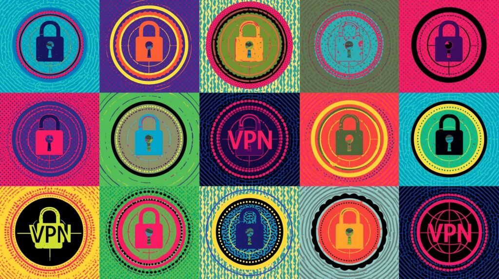NordVPN Router Setup: 7 Easy Bulletproof Steps for Security 🛡️👻 4 Colorful pop art collage of padlocks and VPN symbols emphasizing security and privacy.
