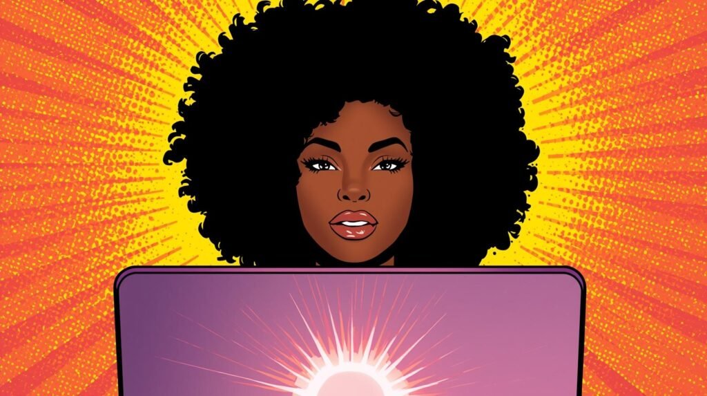 Ethical Hacking Lab Checklist: 10 Critical Safety Checks 🛡️ 6 Afro hairstyle, vibrant background, confident expression, laptop symbolizing creativity and inspiration.