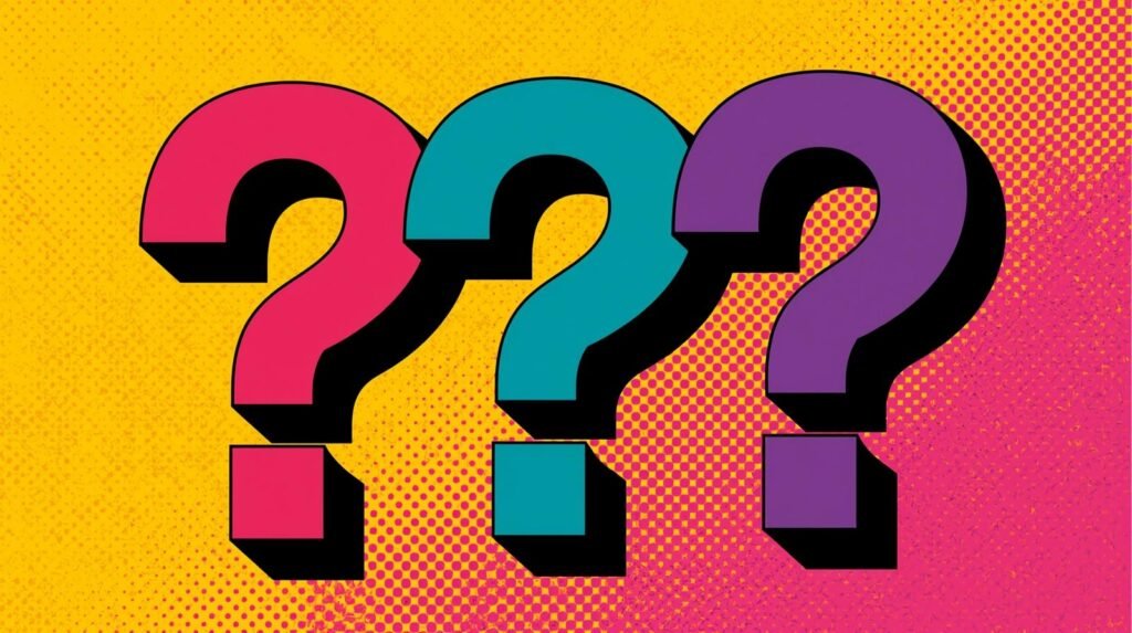 QR Code Phishing Explained: How Quishing Steals Logins via QR Codes 🧩 8 Colorful pop art question marks with a halftone gradient background.