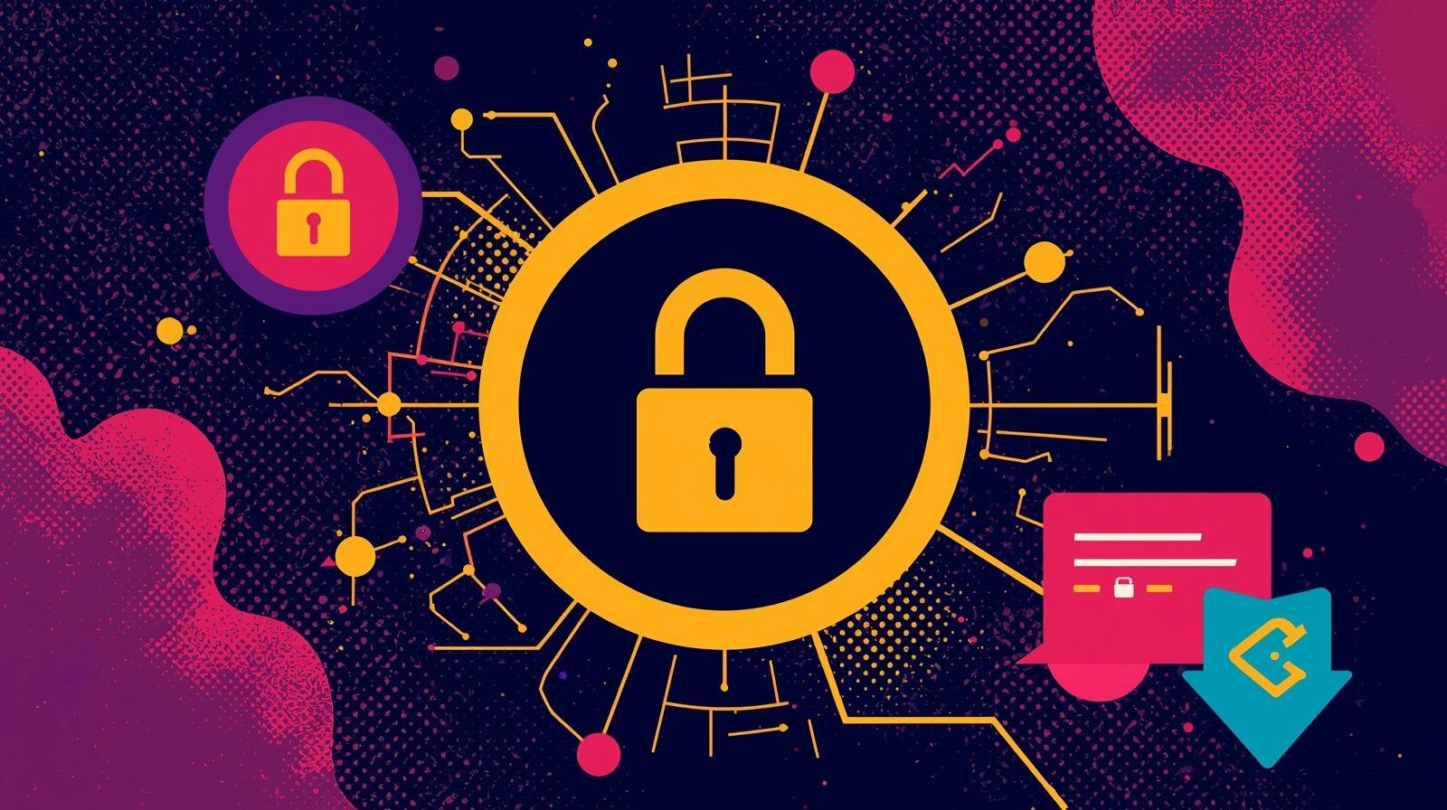 How to Access the Dark Web Safely Using Tails OS and OPSEC 🕳️ 1 Cybersecurity concept graphic with padlocks, digital network lines, and secure data elements.