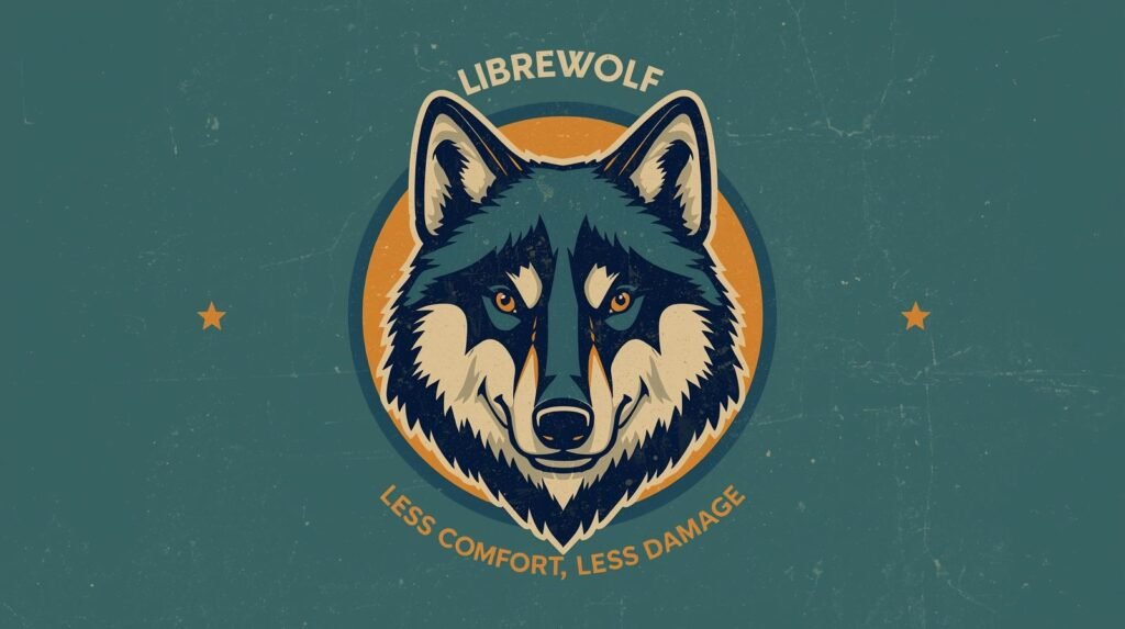 Best Browser for Parrot OS: Firefox, LibreWolf or Mullvad? 💥 4 Stylized LibreWolf logo: wolf head on teal, orange circle, bold text.