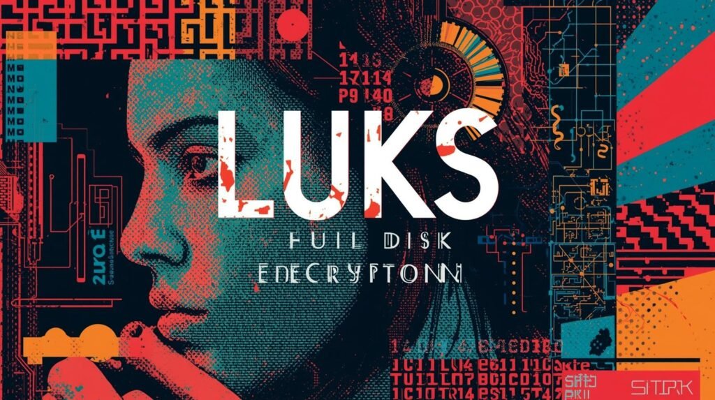 How to Encrypt a Linux Laptop with LUKS (Without Breaking Your System) 🧲 6 Tech-inspired artwork showcasing LUKS with encryption themes and digital patterns in vibrant colors.