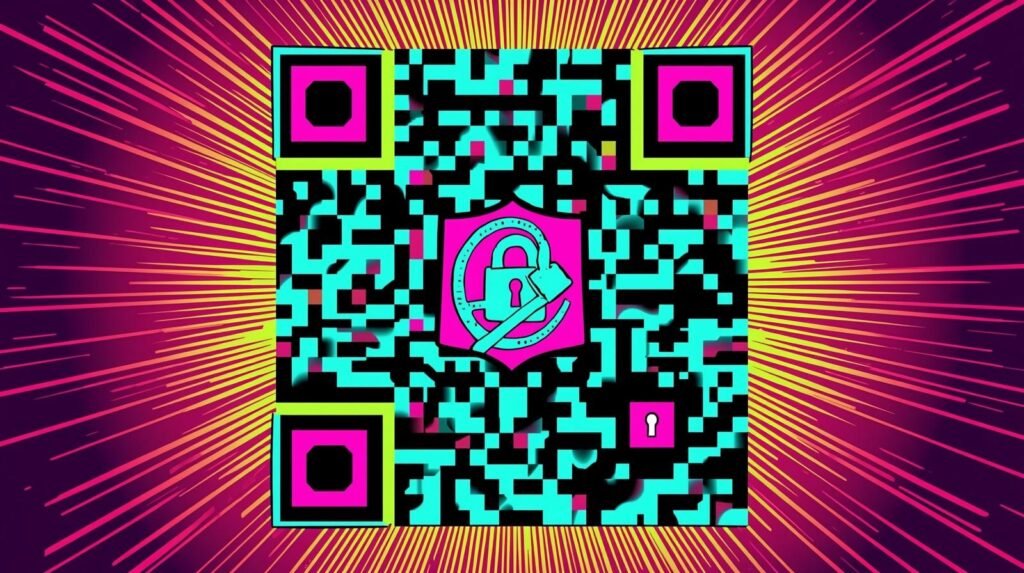 Neon secure QR code illustrating QR code phishing prevention and malicious QR code email risks.
