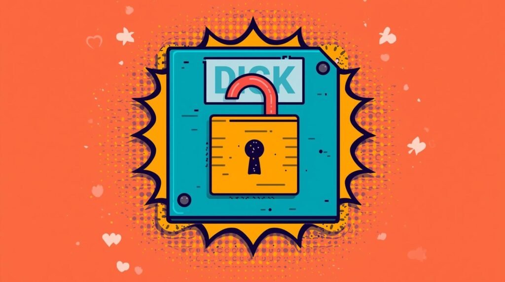 Linux Disk Encryption Explained: How LUKS Actually Protects Your Data 🧲 4 Open padlock on teal panel with DISK, symbolizing data security and accessibility.