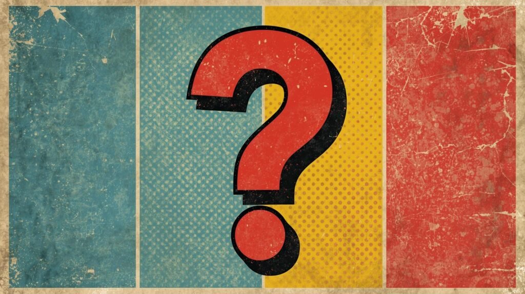 Email as the Backbone of Your Digital Identity 🧿 6 Vintage-style red question mark on textured triptych background: teal, yellow with dots, bold red.