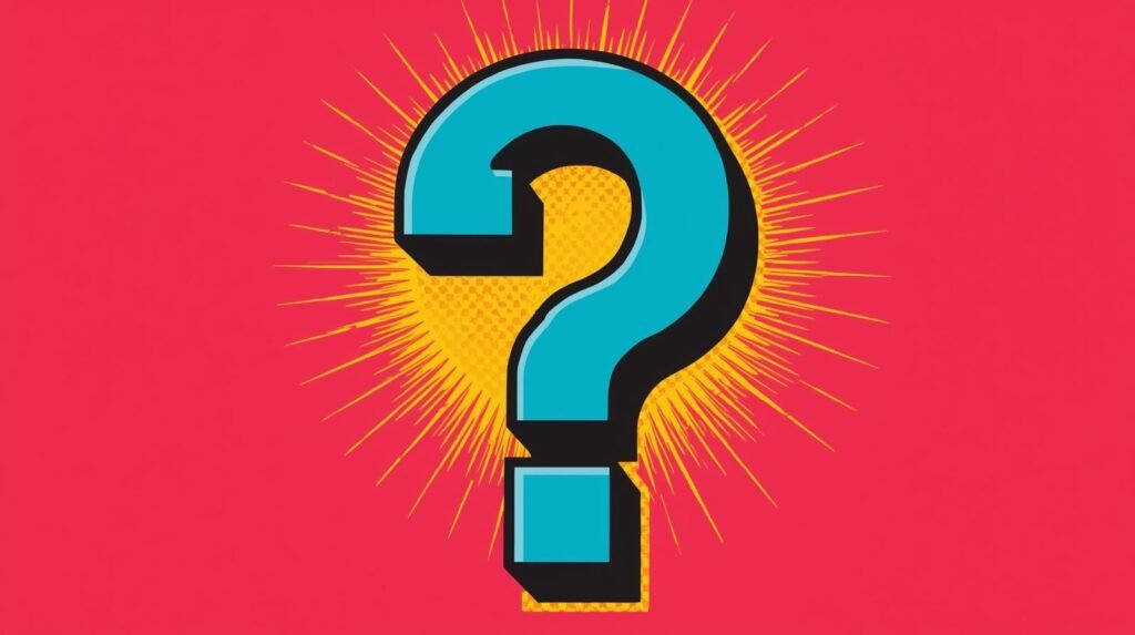 Vibrant pop art: blue question mark with yellow burst against a pink background.