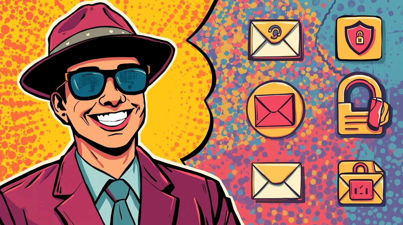ProtonMail Security for Beginners: What It Protects — and What It Doesn’t 🛡️ 1 Colorful pop art illustration of a stylish man symbolizing secure communication and data protection.