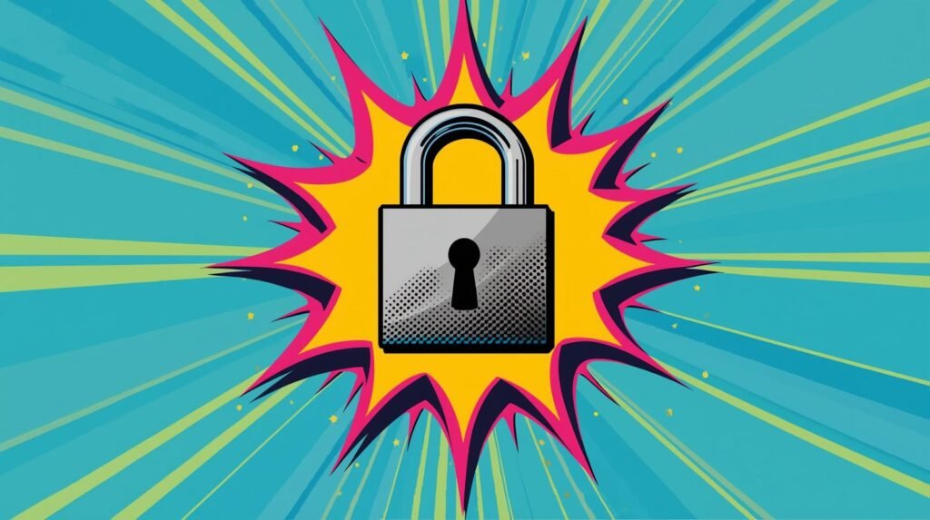 Linux Disk Encryption Explained: How LUKS Actually Protects Your Data 🧲 3 Vibrant comic-style padlock image symbolizing cybersecurity with dynamic explosion graphic.