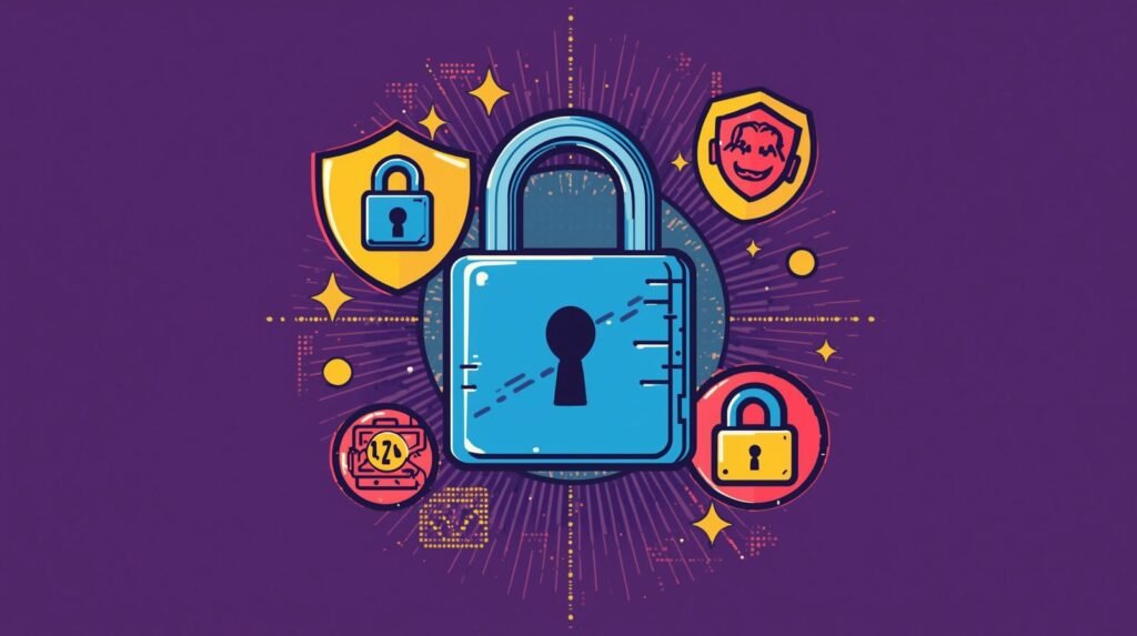 Linux Disk Encryption Explained: How LUKS Actually Protects Your Data 🧲 7 Vibrant security illustration with blue padlock, shields, digital elements, and a purple background.