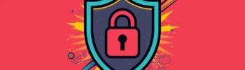 Vibrant illustration of a security shield with padlock, symbolizing cybersecurity protection in digital landscape.
