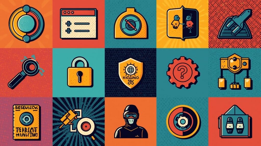 Threat Hunting Lab for Beginners: Build Your Own Mini SOC 🎯 4 Vibrant tech icon collage: cosmic themes, security, customization, industrial, and exploration motifs.