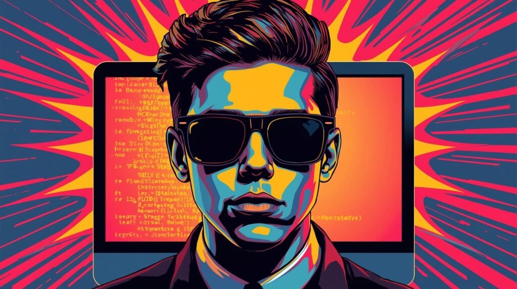 Web Application Penetration Testing for Beginners: Step‑by‑Step Guide 🔍 6 Young hacker in pop-art style with vibrant digital code background.