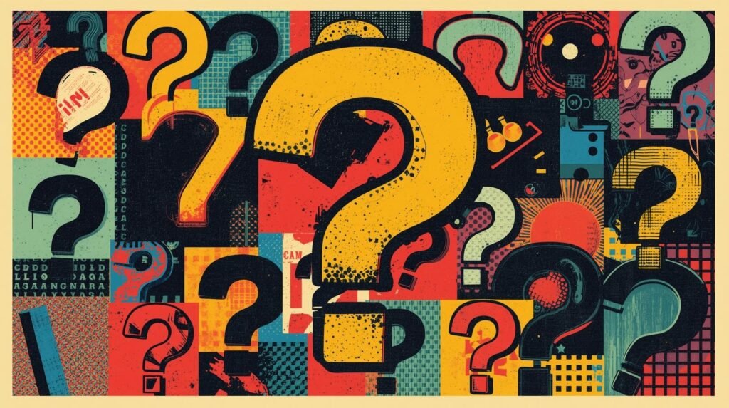 Robin AI vs DarkBERT: Which Dark Web AI is Better? 🧩 6 Colorful collage of question marks in retro design, evoking curiosity and exploration.