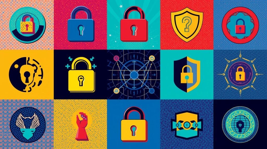 Container Security Explained: How to Secure Docker, Kubernetes & Serverless 🧬 5 Colorful collage of security-themed tiles with locks, shields, and abstract network motifs.