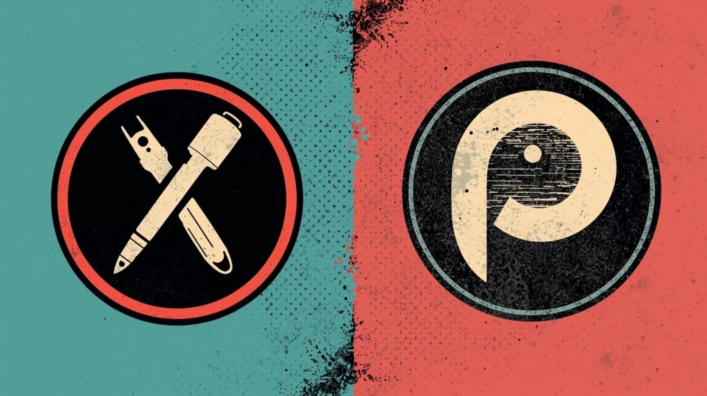 Kali Linux vs Parrot OS split poster with tool badge and P logo.