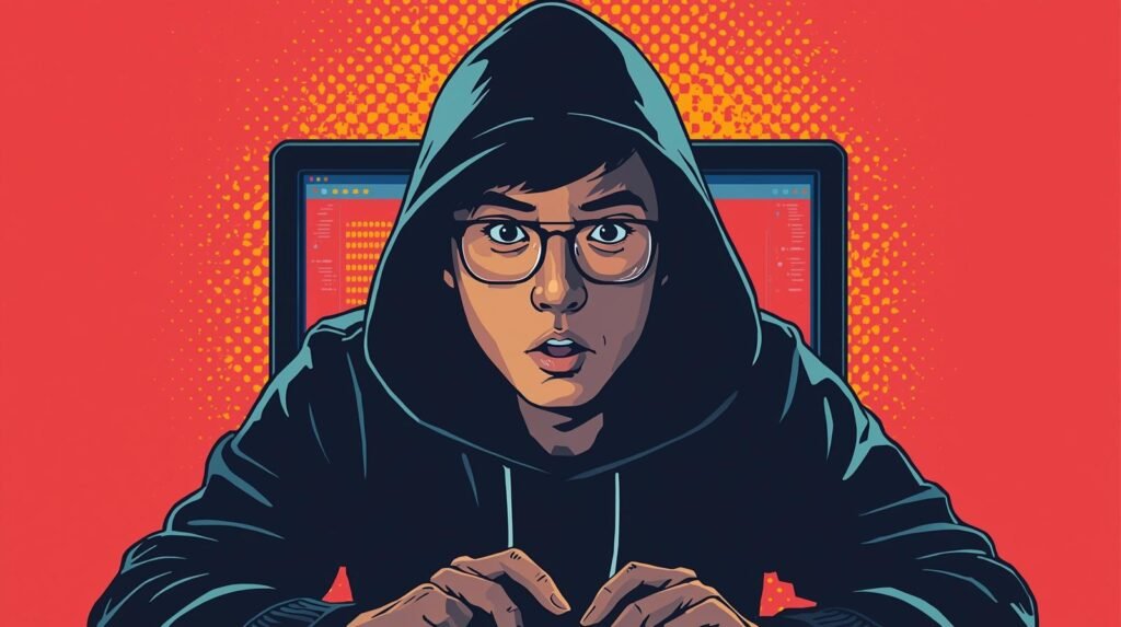 Why Your Kali VM Is Not Isolated (And How to Fix It Safely) 🧨 7 Hacker coding illustration with hooded figure, vibrant screen, and dynamic digital atmosphere.