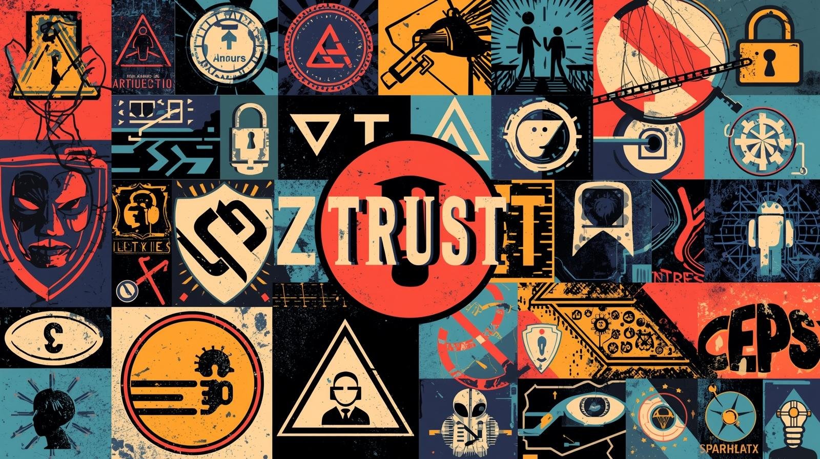Zero Trust Architecture and IAM for Freelancers and Ethical Hacking Labs🧩 1 Collage of technology, security, and trust symbols with retro-futuristic design elements.