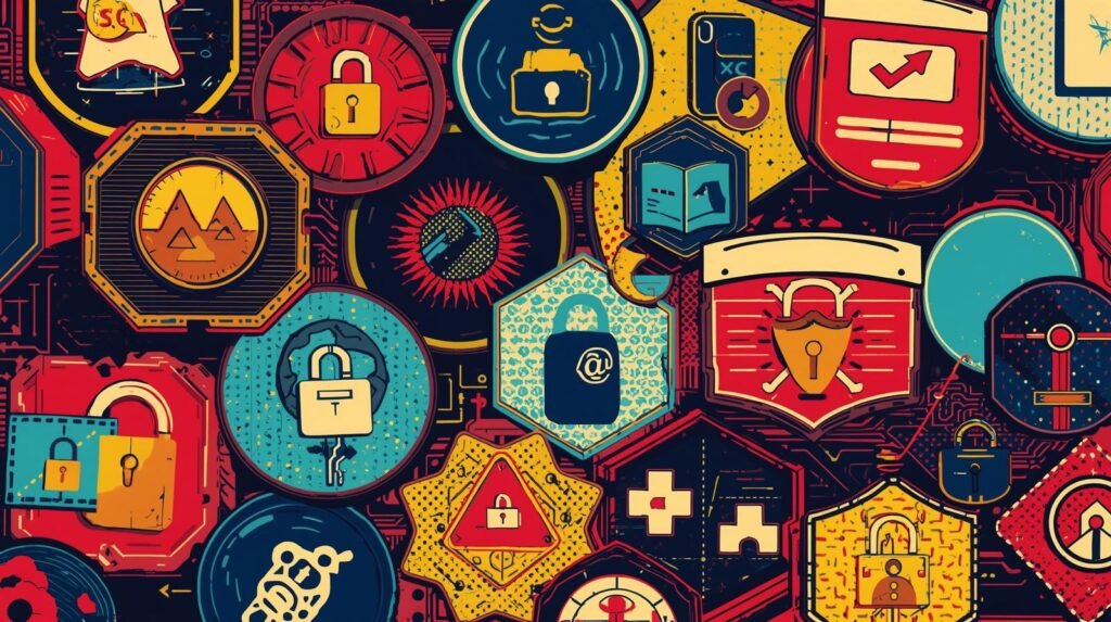 Container Security Explained: How to Secure Docker, Kubernetes & Serverless 🧬 3 Collage of cybersecurity icons: locks, networks, warnings, emphasizing digital security themes.