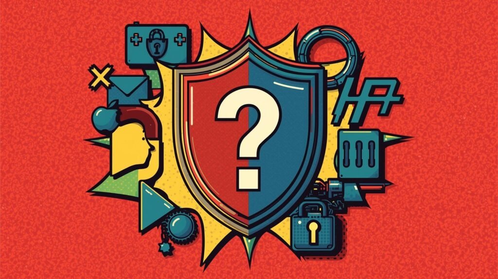 VPNs Explained: Real-World Privacy, OPSEC, and Common Mistakes 🧭 7 Cybersecurity shield with question mark, digital symbols, and vibrant red-blue background.