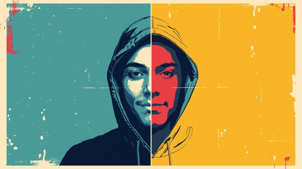 How People Accidentally Expose Themselves on the Dark Web 🕳️ 4 Duality portrait with contrasting teal and golden hues, representing calm and vibrant emotions.