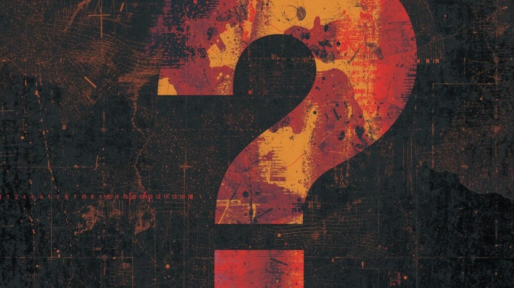 Fiery textured question mark with grungy patterns and dark contrasting background.
