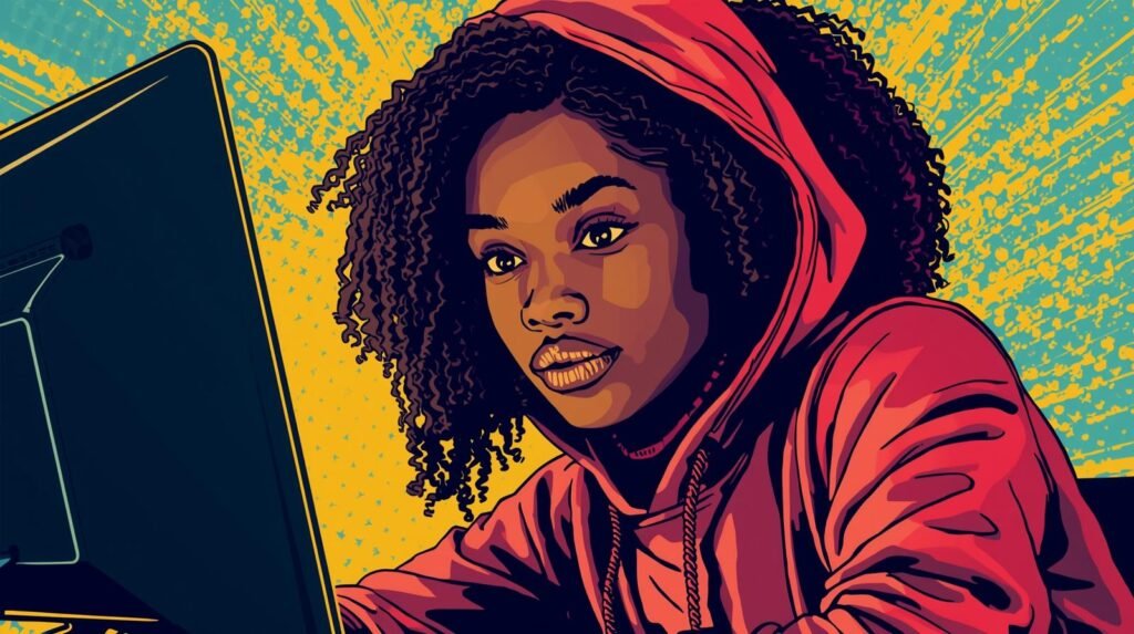 Home Ethical Hacking Lab Mistakes: 9 Critical Errors Beginners Make 🧪 5 Person in red hoodie intently using computer, vibrant background, digital focus illustration.