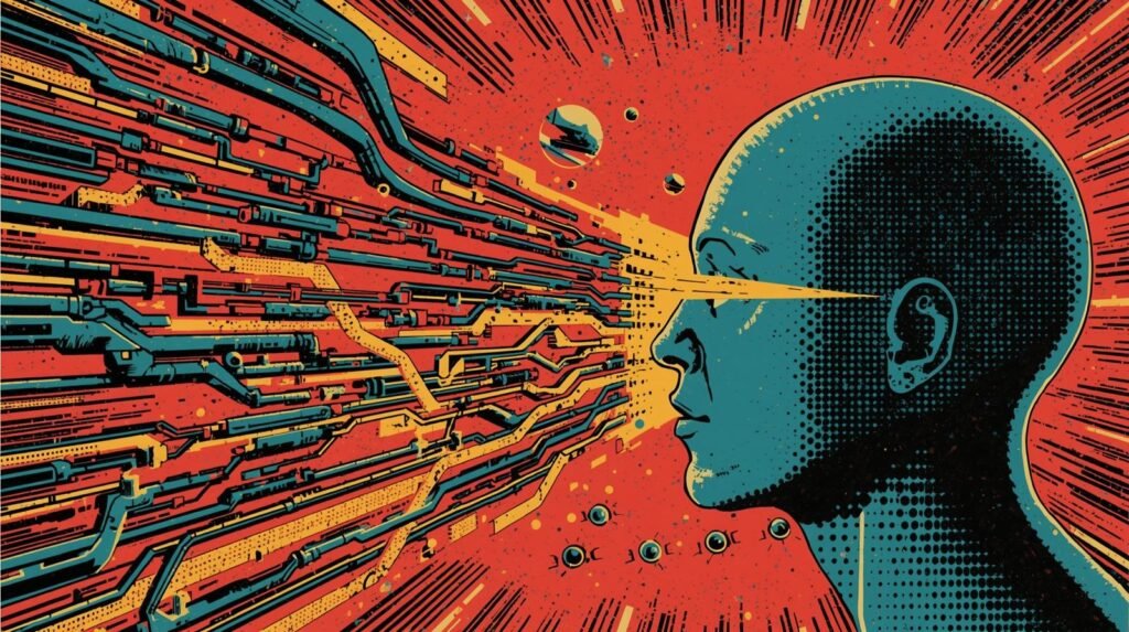 Training Data Poisoning Explained: How AI Models Get Silently Compromised 🧬 4 Futuristic comic-style human head with technology, light beam, and cosmic background.