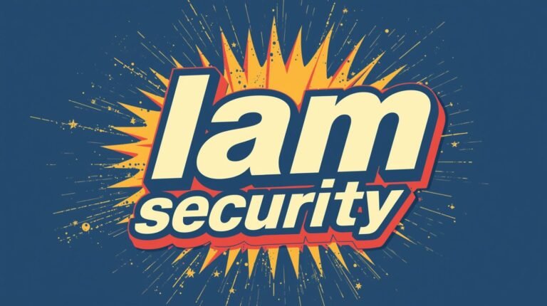IAM Security Explained: How Identity and Access Management Protects Modern Systems 🧩 1 Bold I am security text with comic-style explosion in blue and yellow theme.
