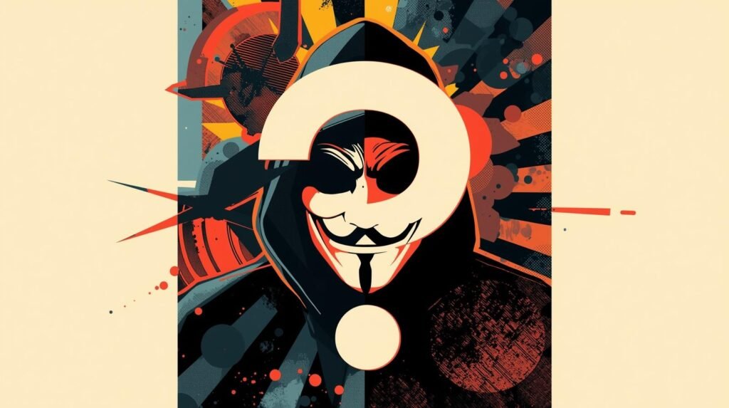 How People Accidentally Expose Themselves on the Dark Web 🕳️ 7 Masked figure in hoodie with question mark, vibrant colors, abstract patterns, and mysterious theme.