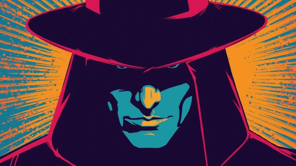 Why Most Dark Web Monitoring Fails 🕶️ 3 Mysterious comic-style figure in shadowy hat with vibrant colors and dynamic background.