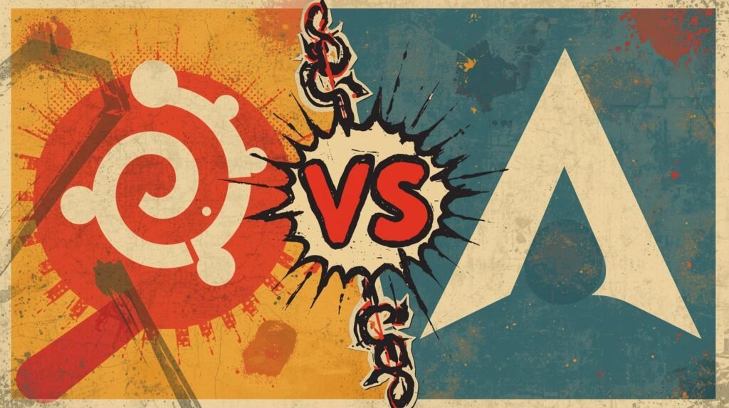 Debian vs Arch for Security Labs: Stability Tradeoffs Explained 🧩 6 Orange vs blue logo clash with swirling and angular emblems, vibrant colors.